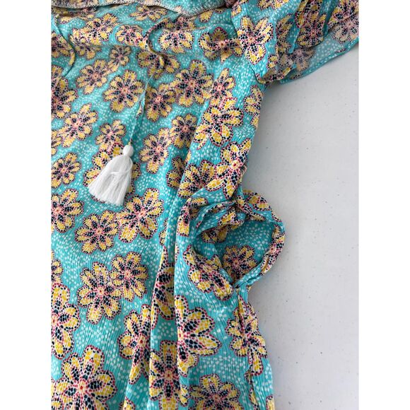 Crown & Ivy Women's Blue Yellow Floral Short Sleeve Shift Dress Pockets Size 10 - Picture 4 of 12